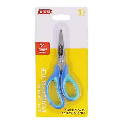 slide 1 of 1, H-E-B Blue Pointed Tip Kids' Scissors, 5.5 in