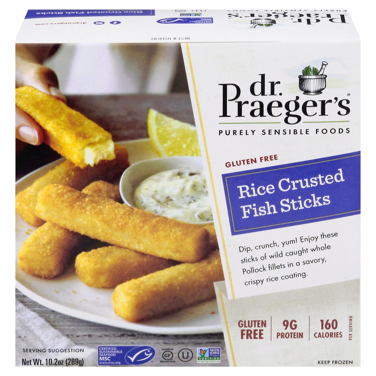 slide 1 of 1, Dr. Praeger's Purely Sensible Foods Rice Crusted Fish Sticks, 10.9 oz