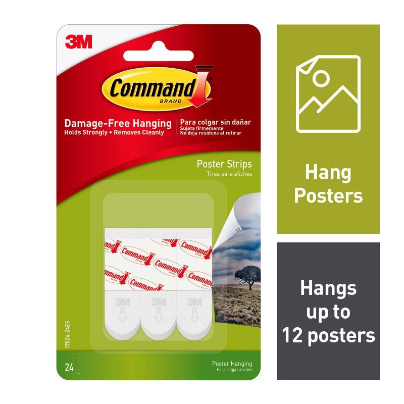 slide 2 of 10, Command 24 Strips Small Sized Poster Strips Decorative Hooks White: 3M Command Adhesive Strips for Mounting, 1.75" Length, 1 ct