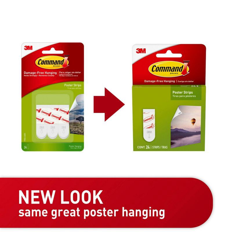 slide 3 of 12, Command 24 Strips Small Sized Poster Strips Decorative Hooks White: 3M Command Adhesive Strips for Mounting, 1.75" Length, 1 ct