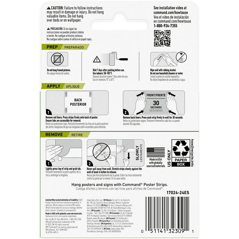 slide 8 of 12, Command 24 Strips Small Sized Poster Strips Decorative Hooks White: 3M Command Adhesive Strips for Mounting, 1.75" Length, 1 ct