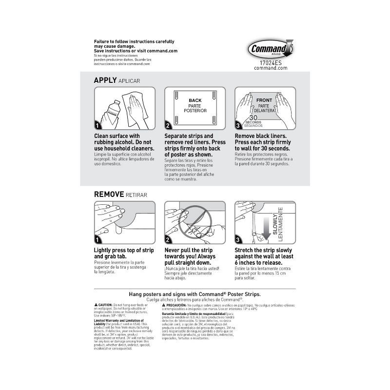 slide 11 of 12, Command 24 Strips Small Sized Poster Strips Decorative Hooks White: 3M Command Adhesive Strips for Mounting, 1.75" Length, 1 ct