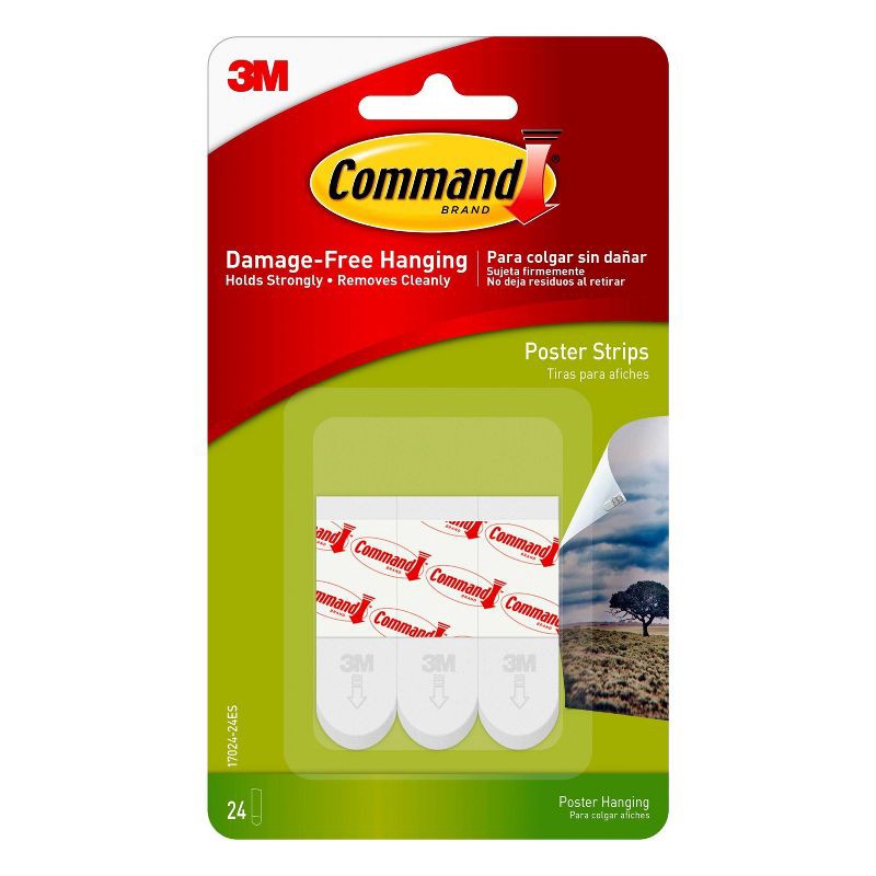 slide 1 of 3, Command 24 Strips Small Sized Poster Strips Decorative Hooks White, 1 ct