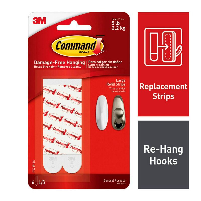 slide 2 of 11, Command 6 Strips Large Sized Refill Strips Tape White, 1 ct