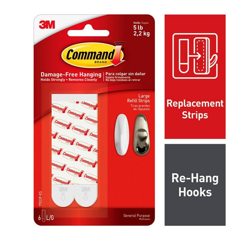 slide 1 of 4, 3M Company Command 6 Strips Large Sized Refill Strips Tape White, 1 ct