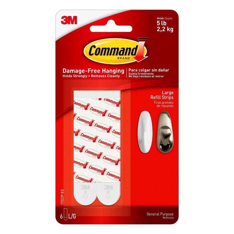 slide 1 of 11, Command 6 Strips Large Sized Refill Strips Tape White, 1 ct