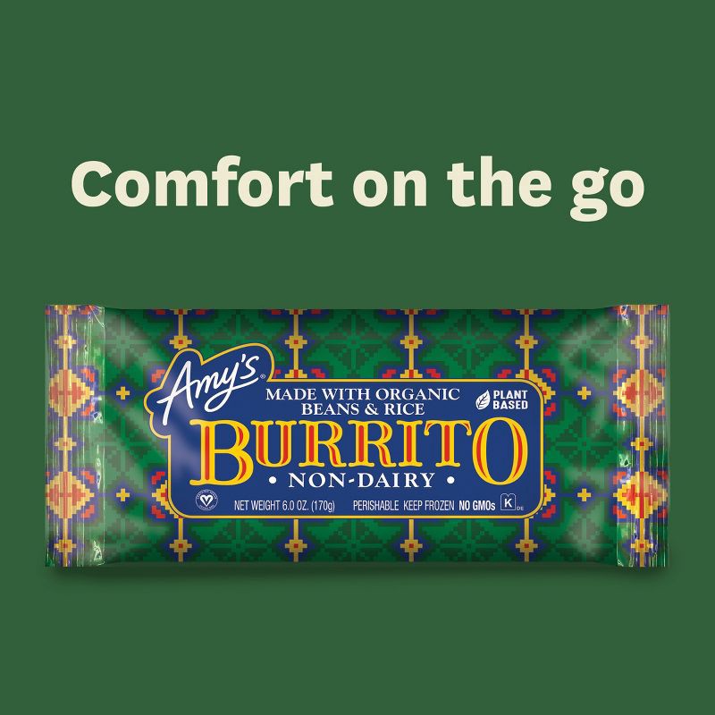 slide 8 of 10, Amy's Vegan Non-Dairy Organic Bean & Rice Frozen Burrito - 6oz, 6 oz