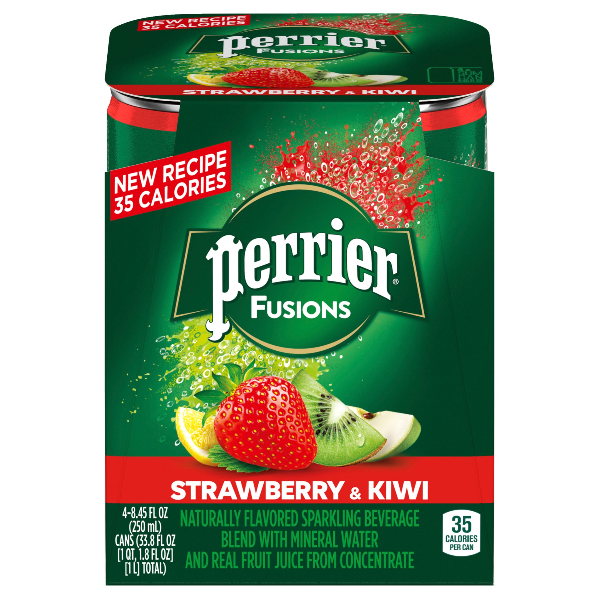 slide 1 of 2, Perrier & Juice, Strawberry and Kiwi Flavor, 8.45 Fl Oz Cans (Pack of 4), 33.8 oz