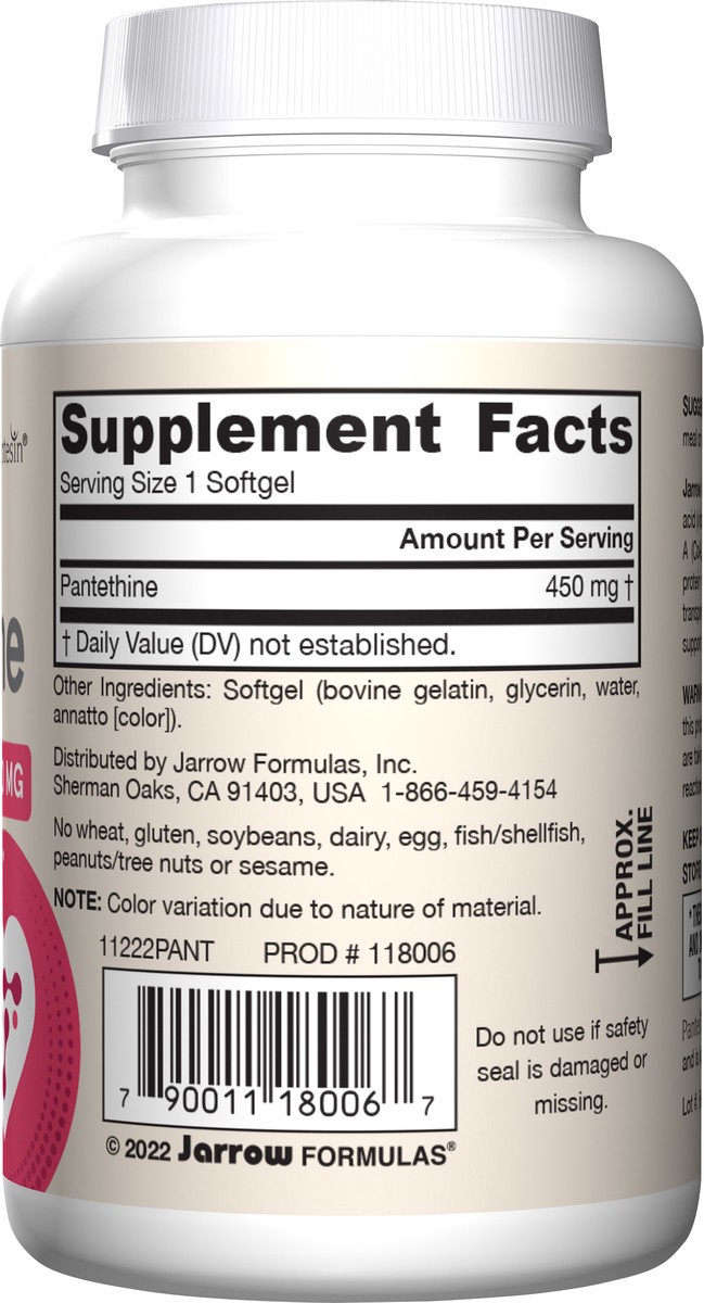 slide 2 of 4, Jarrow Formulas Pantethine 450 mg - Supports Heart & Cardiovascular Health, Carbohydrate & Lipid Metabolism - Dietary Supplement - Coenzyme A (CoA) Precursor - Derivative of Vitamin B5 - 60 Servings (Softgels), 60 ct
