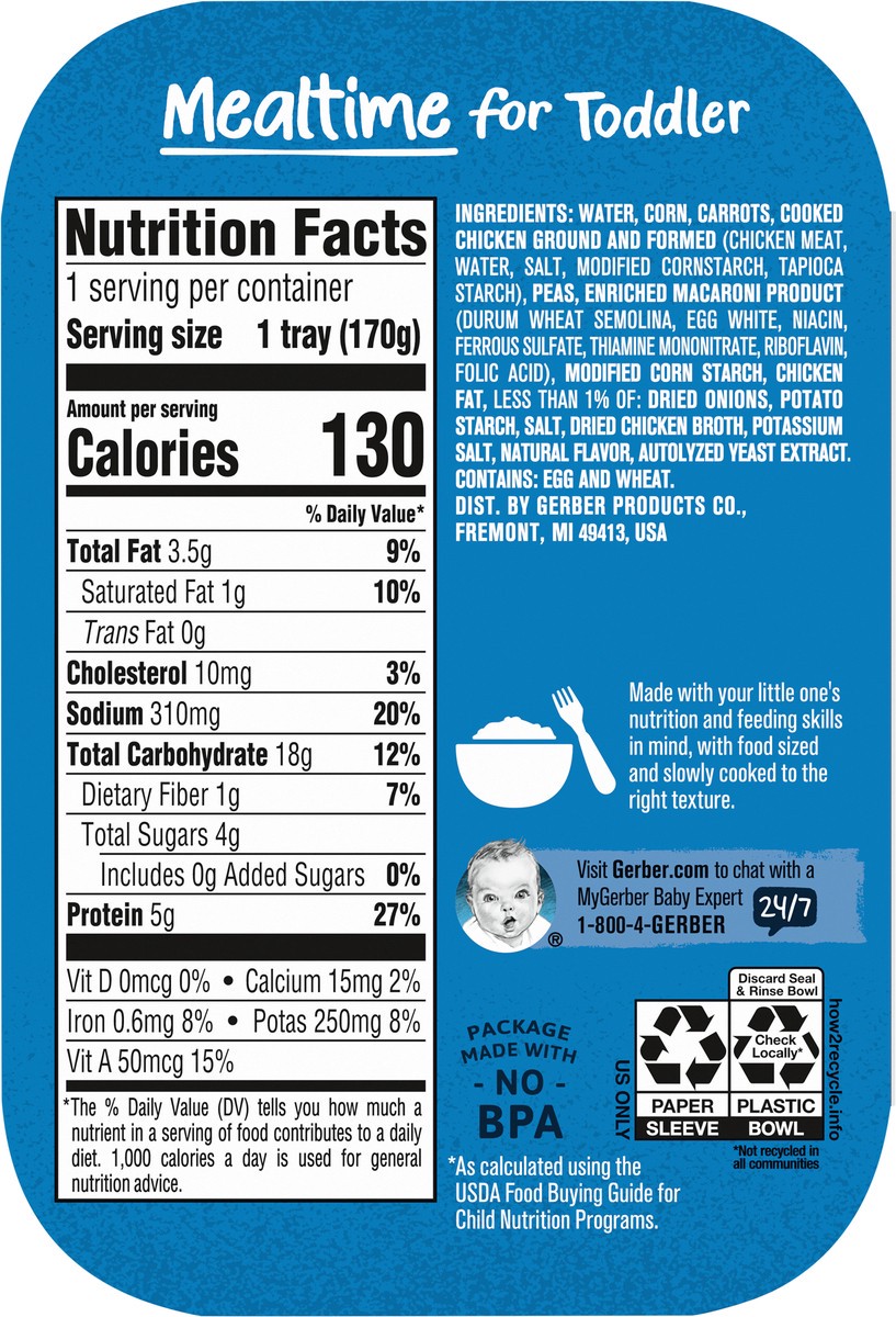 slide 5 of 14, Gerber Mealtime for Toddler, Pasta Stars with Chicken and Vegetables Toddler Food, 6 oz Tray, 6 oz