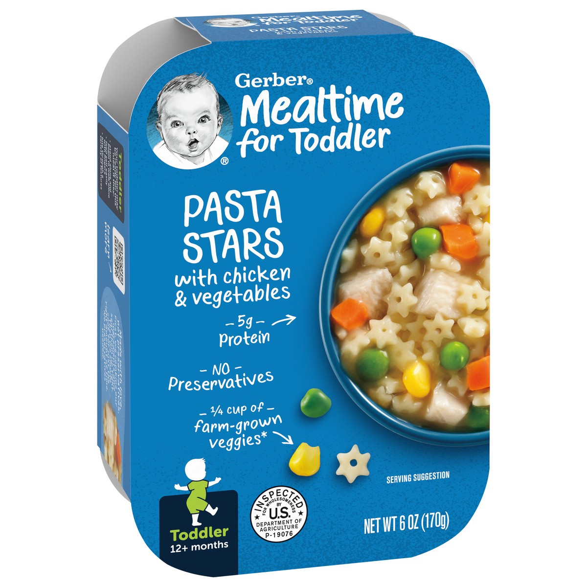 slide 11 of 14, Gerber Mealtime for Toddler, Pasta Stars with Chicken and Vegetables Toddler Food, 6 oz Tray, 6 oz