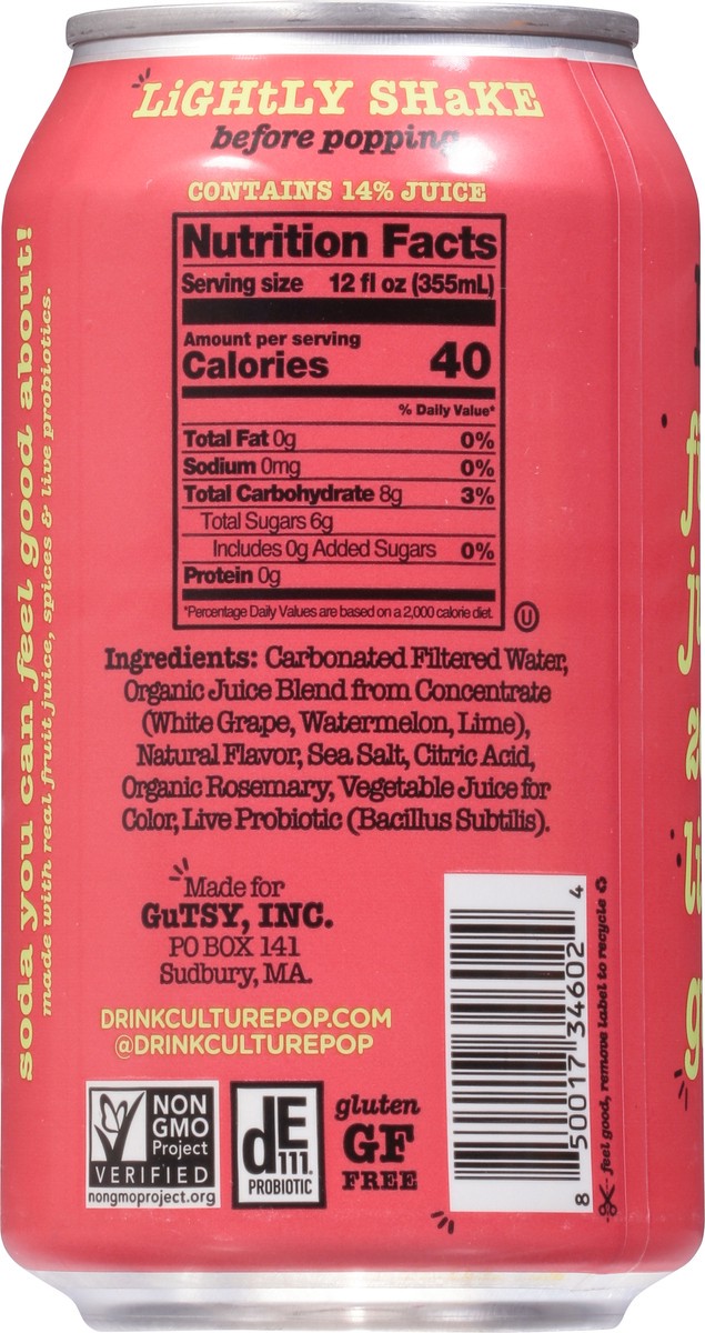 slide 3 of 9, Culture Pop Watermelon & Lime Probiotic Soda 12 fl oz, 12 fl oz