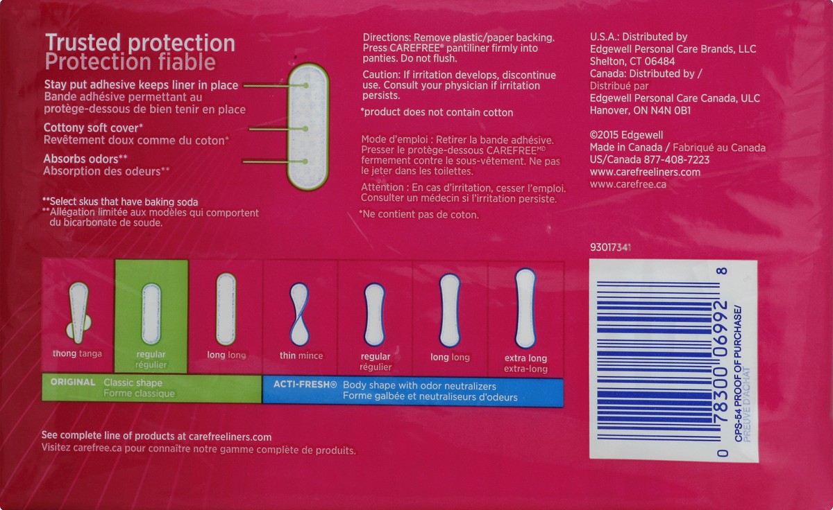 slide 6 of 6, Carefree Original Pantiliners, Unscented (Fresh Scent), Regular Length, 54ct, 54 ct