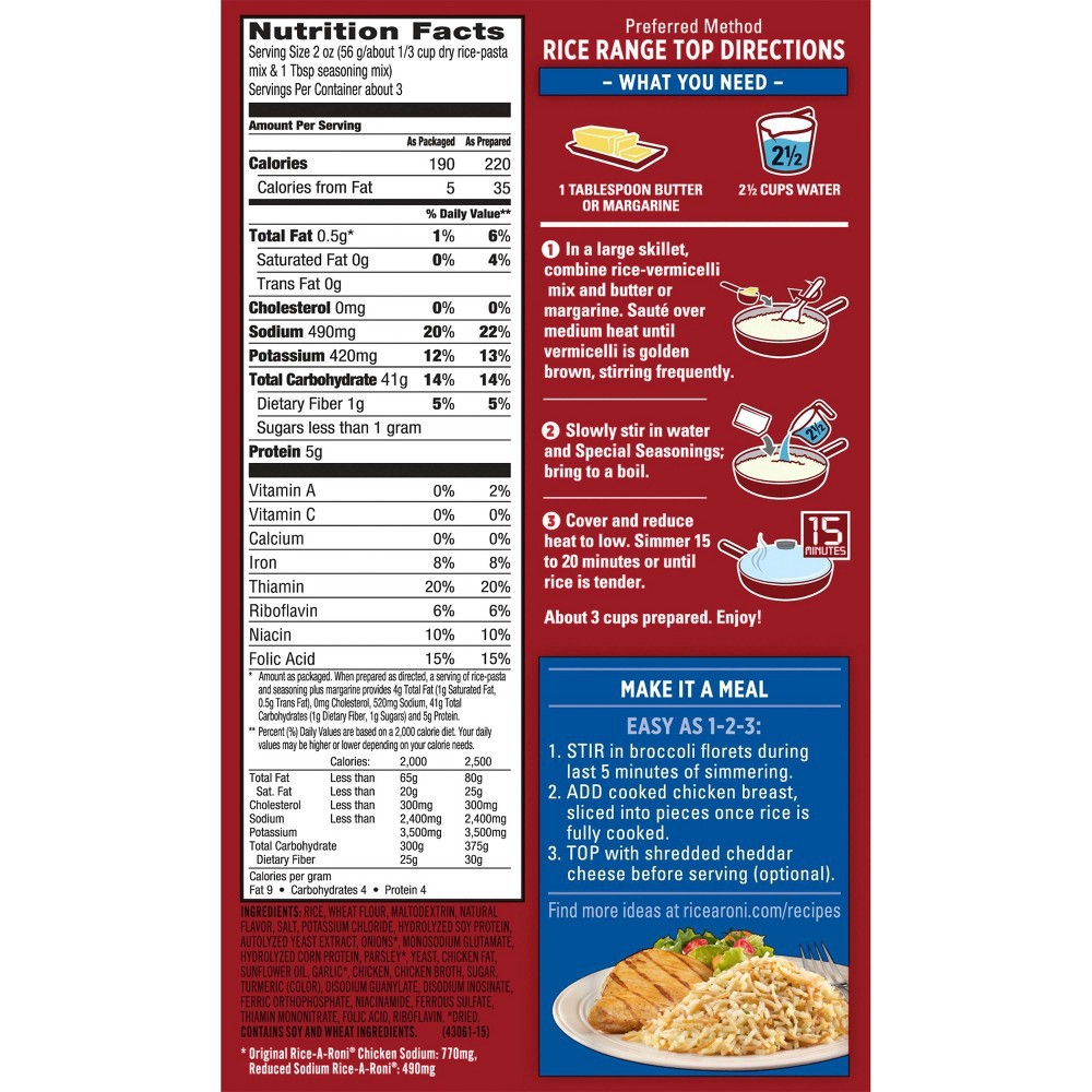 slide 4 of 10, Rice A Roni Lower Sodium Chicken Flavor Food Mix 6.9 oz, 6.9 oz