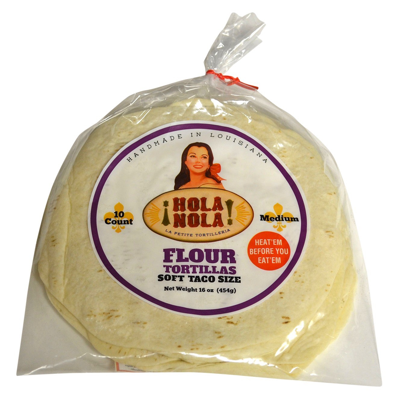 slide 1 of 1, Hola Nola Taco Size Flour Tortillas, 16 oz, 10 ct