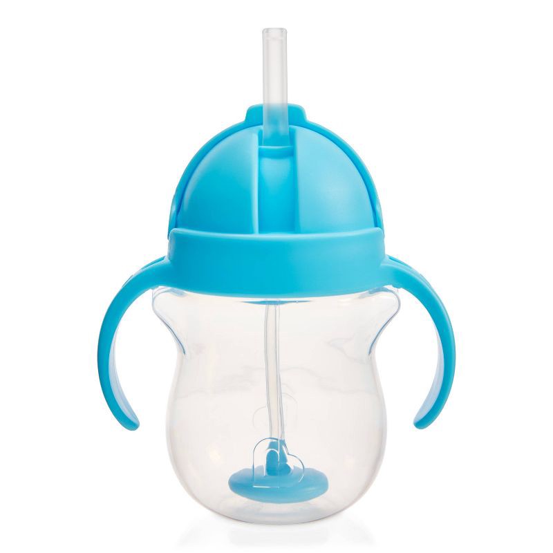 slide 1 of 8, Munchkin 7oz Plastic Any Angle Click Lock Weighted Straw Trainer Cup - Blue: BPA-Free, Portable Drinkware, Flip-Top Lid, 7 oz