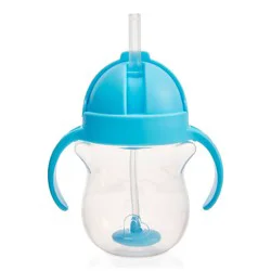 Munchkin 7oz Plastic Any Angle Click Lock Weighted Straw Trainer Cup - Blue: BPA-Free, Portable Drinkware, Flip-Top Lid