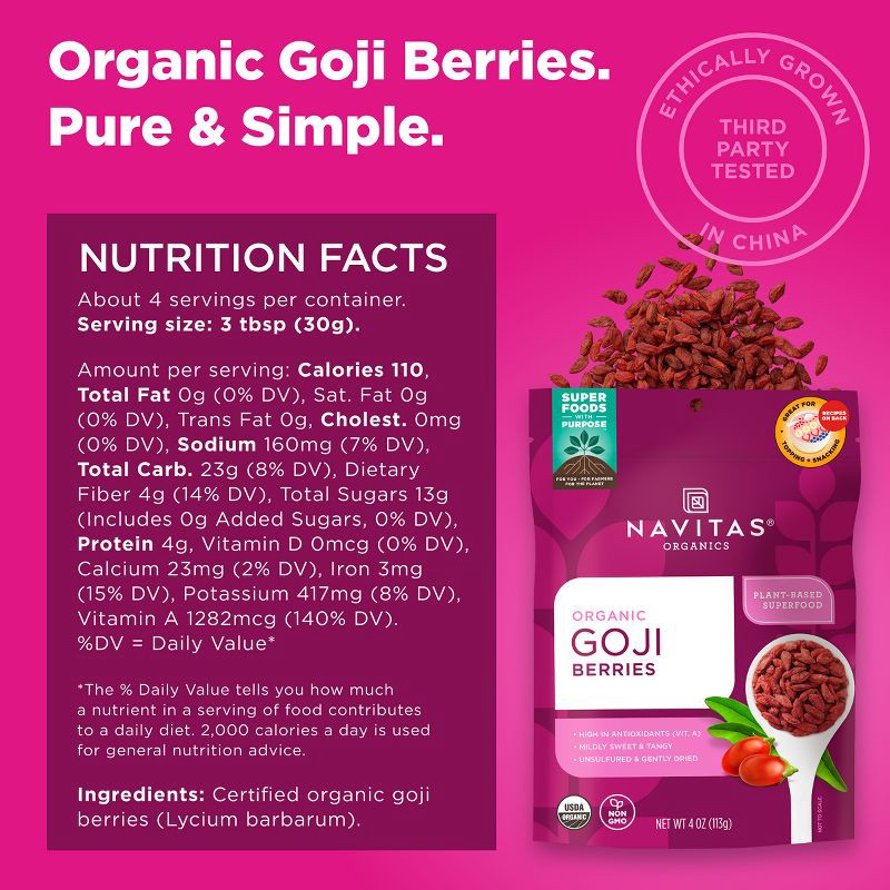 slide 3 of 6, Navitas Organics Vegan Goji Berries - 4oz, 4 oz