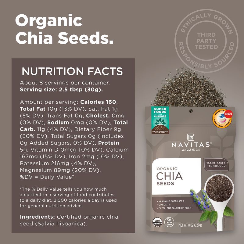 slide 3 of 6, Navitas Organics Vegan Chia Seeds - 8oz, 8 oz