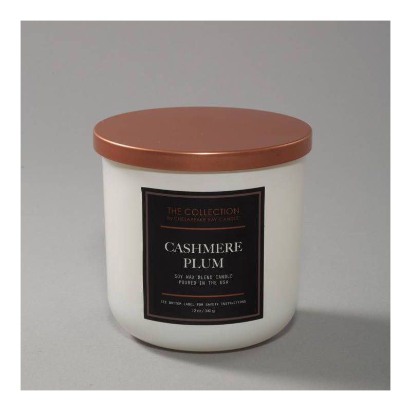 slide 5 of 5, 2-Wick White Glass Cashmere Plum Lidded Jar Candle 12oz - The Collection By Chesapeake Bay Candle, 12 oz