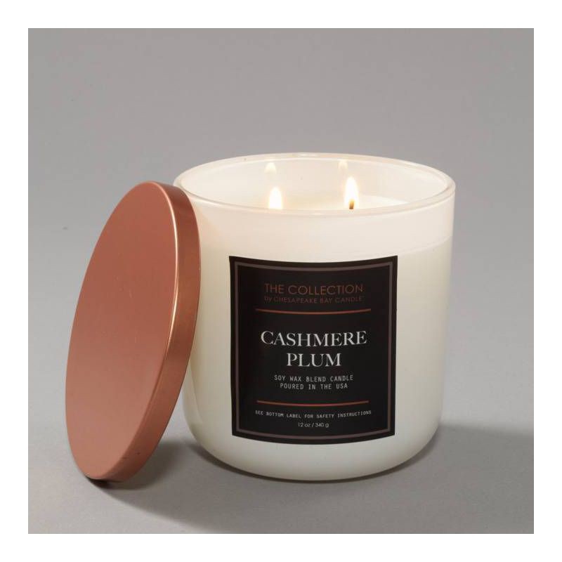 slide 3 of 5, 2-Wick White Glass Cashmere Plum Lidded Jar Candle 12oz - The Collection By Chesapeake Bay Candle, 12 oz