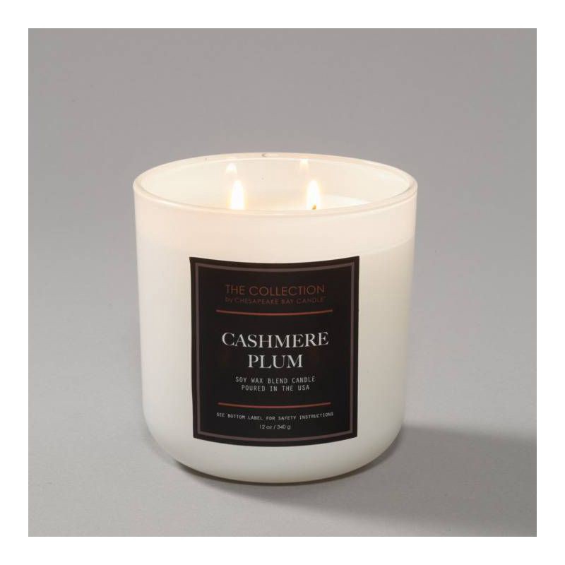 slide 4 of 5, 2-Wick White Glass Cashmere Plum Lidded Jar Candle 12oz - The Collection By Chesapeake Bay Candle, 12 oz