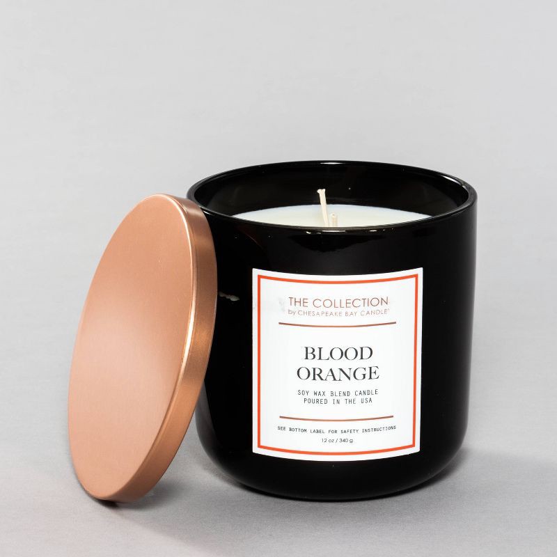 slide 2 of 5, 2-Wick Black Glass Blood Orange Lidded Jar Candle 12oz - The Collection by Chesapeake Bay Candle: Citrus & Honeyed Mango Aroma, 12 oz