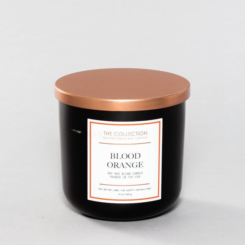 slide 4 of 5, 2-Wick Black Glass Blood Orange Lidded Jar Candle 12oz - The Collection by Chesapeake Bay Candle: Citrus & Honeyed Mango Aroma, 12 oz