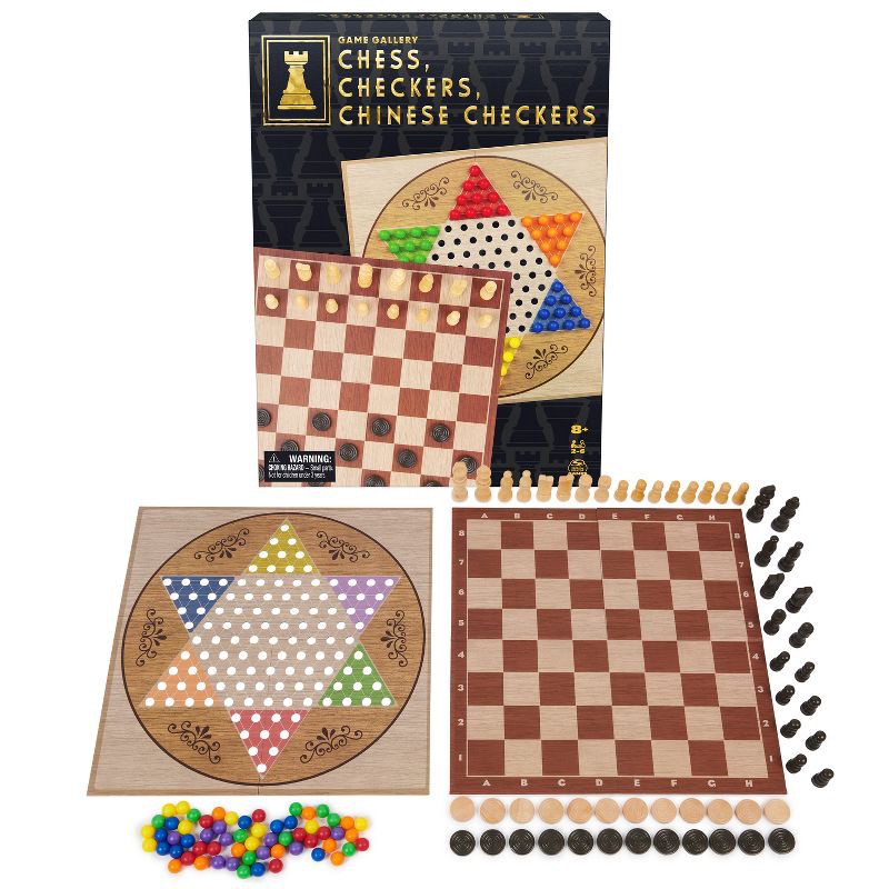slide 1 of 9, Game Gallery Chess, Checkers and Chinese Checkers Board Game Set, 1 ct