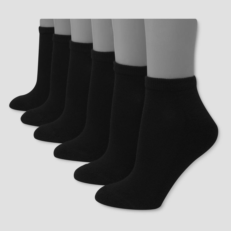 slide 1 of 2, Hanes Premium 6pk Women's Cushioned Low Cut Socks - Black 8-12, 6 ct