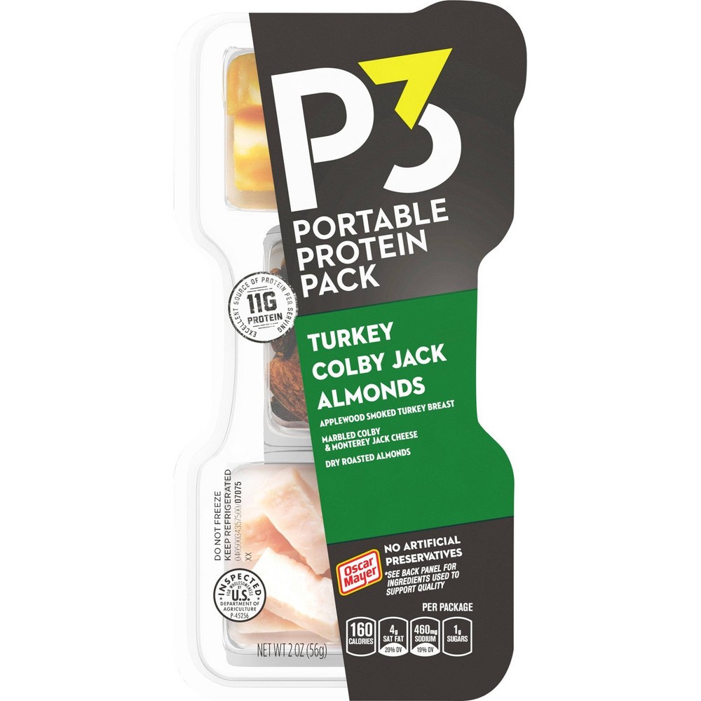 slide 2 of 5, P3 Portable Protein Snack Pack with Turkey, Almonds & Colby Jack Cheese Tray, 2 oz