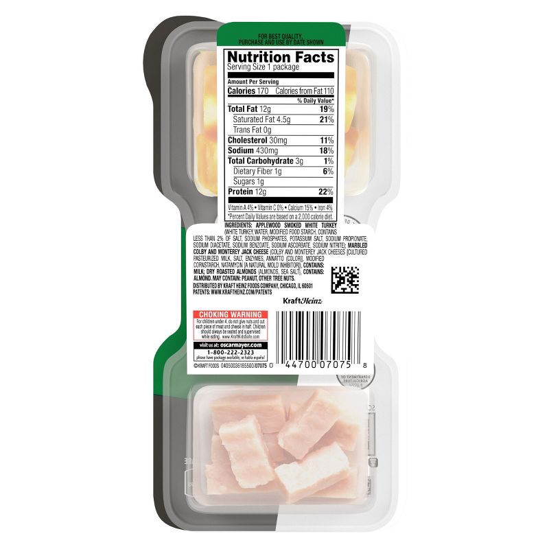 slide 8 of 10, P3 Portable Protein Pack P3 Portable Protein Snack Pack with Turkey, Almonds & Colby Jack Cheese - 2oz, 2 oz