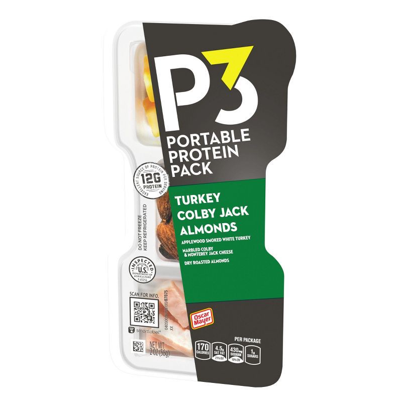 slide 9 of 10, P3 Portable Protein Pack P3 Portable Protein Snack Pack with Turkey, Almonds & Colby Jack Cheese - 2oz, 2 oz