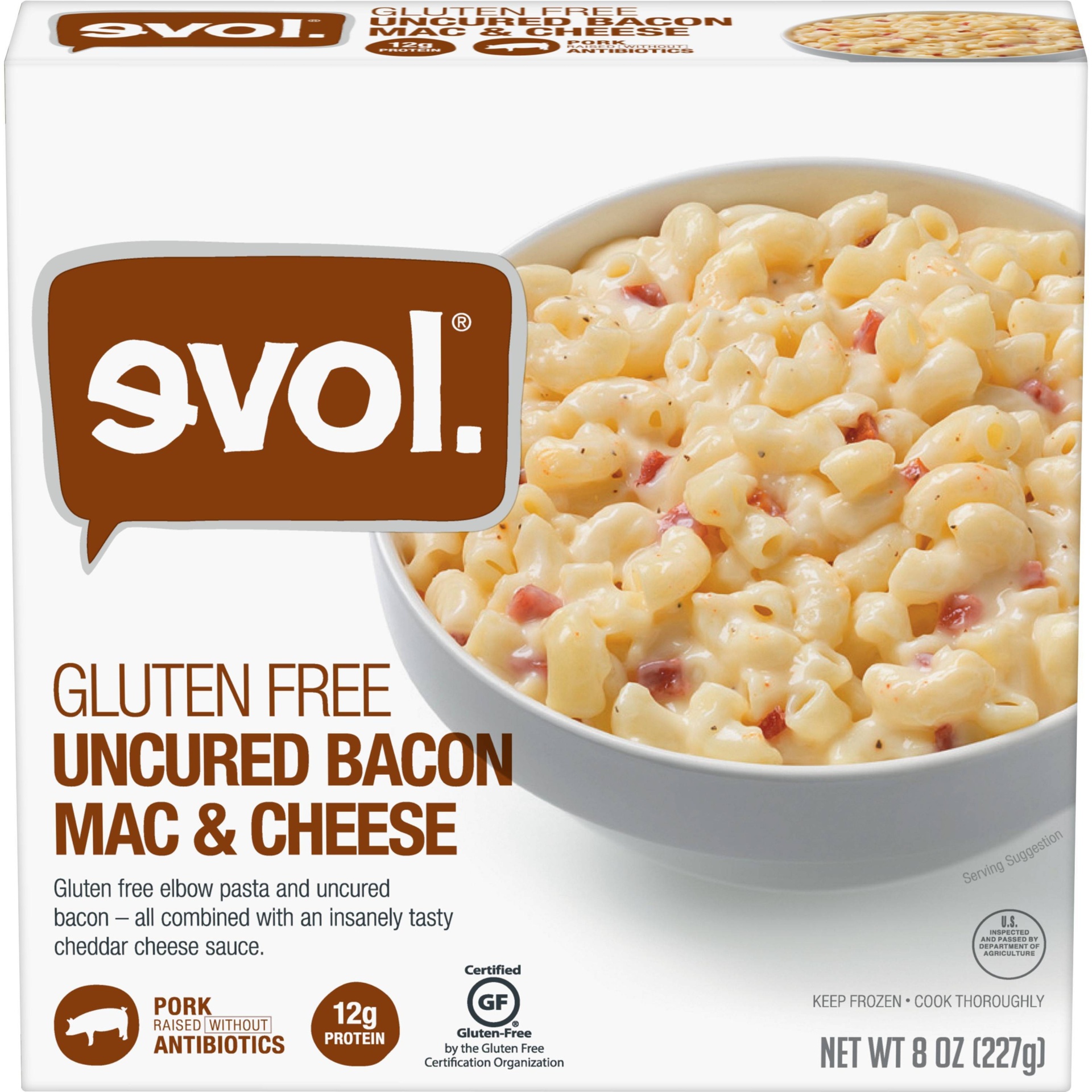 slide 1 of 1, Evol Gluten Free Frozen Uncured Bacon Mac and Cheese - 8oz, 8 oz