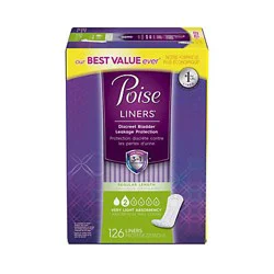 Poise Daily Liners, Incontinence Panty Liners, 2 Drop Very Light Absorbency, Regular Length, 126 Count of Pantiliners