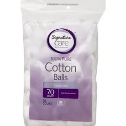 Signature Select/care Cotton Balls 100% Pure Soft & Absorbent Jumbo Size - 70 Count