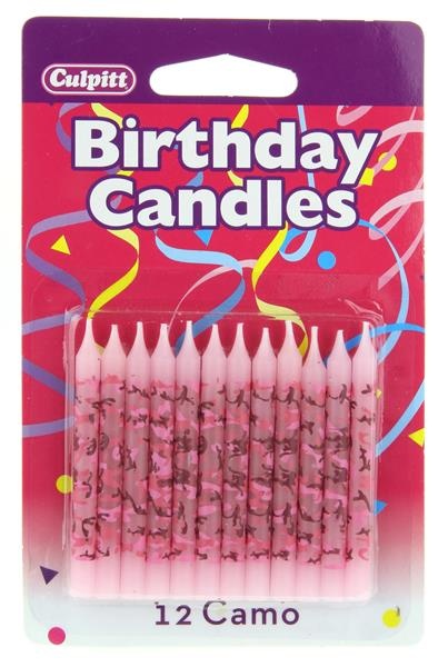 slide 1 of 1, Culpitt Birthday Candles Pink Camo, 12 ct