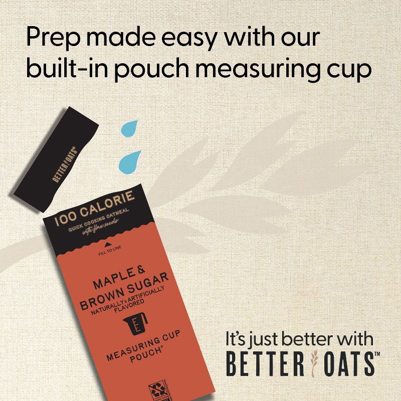 slide 6 of 9, Better Oats 100 Calories Maple & Brown Sugar Whole Grain Instant Oatmeal with Flax - 10ct, 10 ct