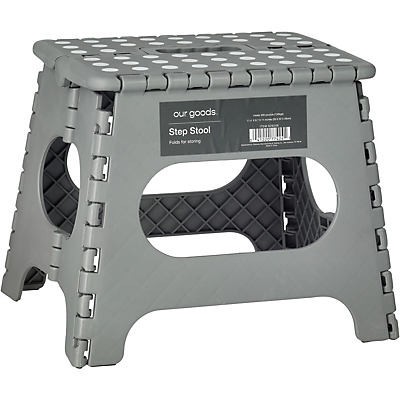 slide 1 of 1, our goods Foldable Step Stool - Gray, 1 ct