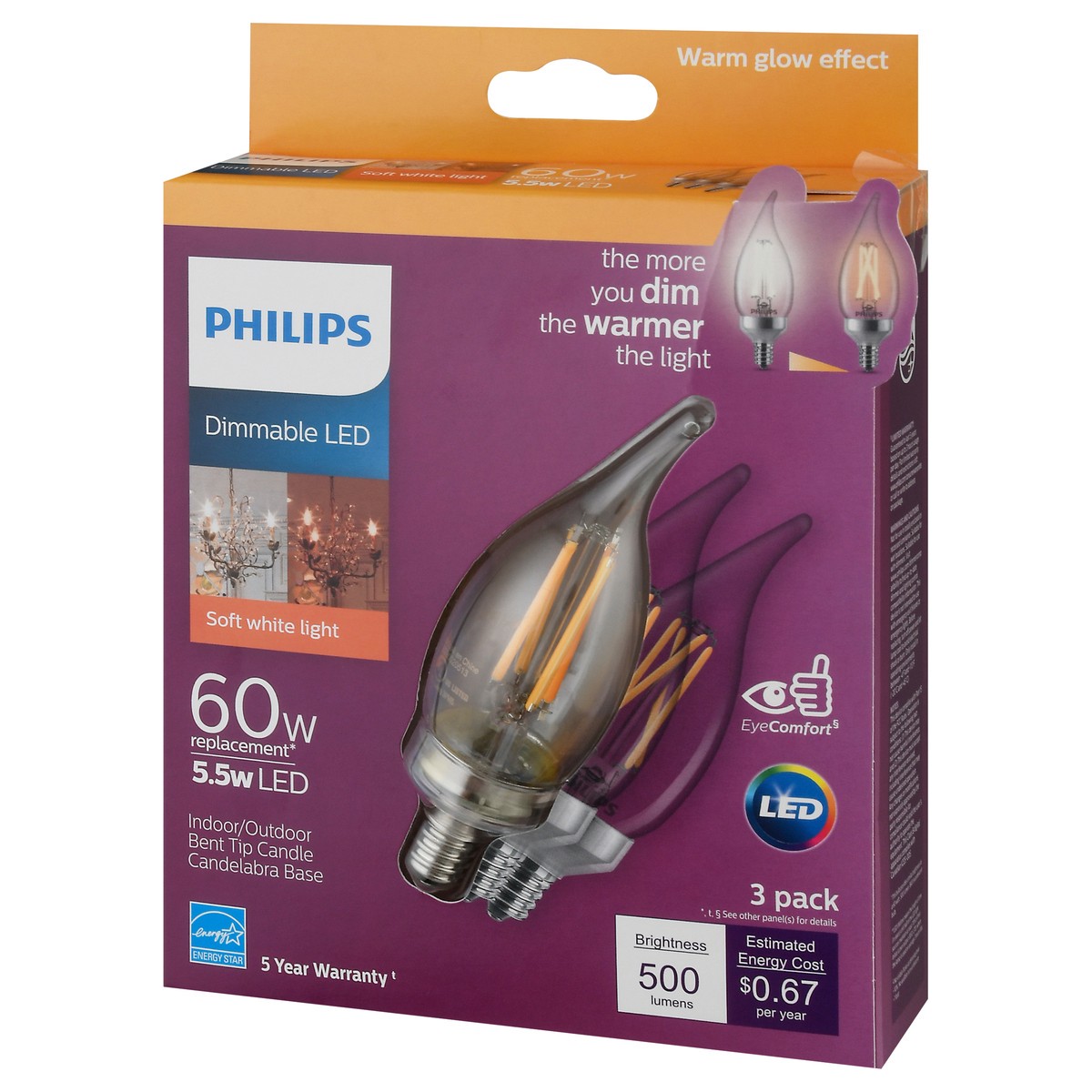 slide 5 of 9, Philips 3 Pack Dimmable LED 5.5 Watts Soft White Light Light Bulbs 3 ea, 3 ct