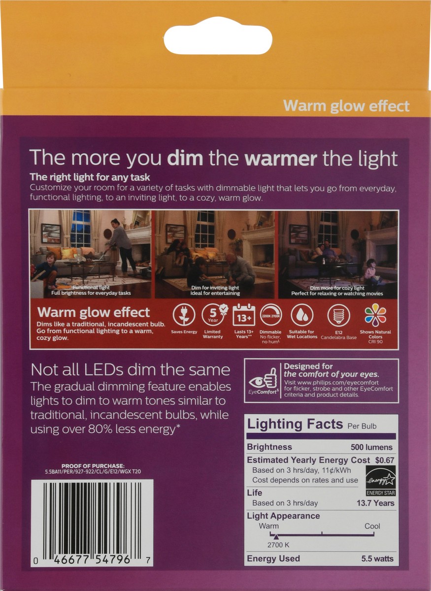 slide 2 of 9, Philips 3 Pack Dimmable LED 5.5 Watts Soft White Light Light Bulbs 3 ea, 3 ct