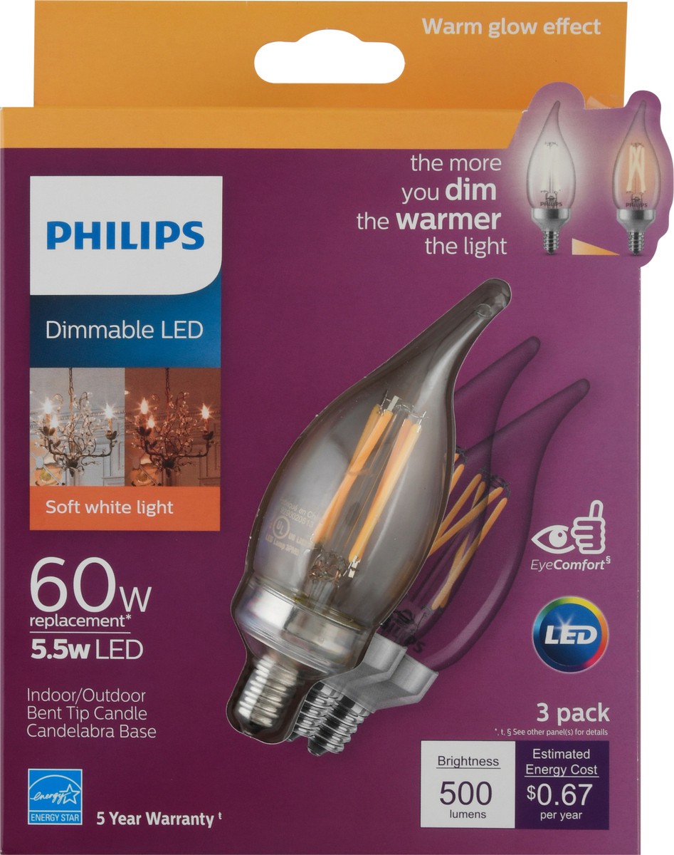 slide 7 of 9, Philips 3 Pack Dimmable LED 5.5 Watts Soft White Light Light Bulbs 3 ea, 3 ct