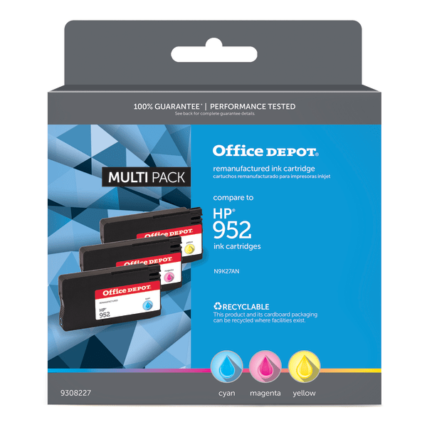 slide 1 of 1, Office Depot Brand Od952Cmymnv3 (Hp 952) Remanufactured Cyan/Magenta/Yellow Ink Cartridges, Pack Of 3 Cartridges, 3 ct