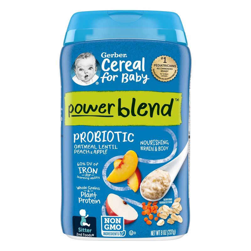 slide 1 of 1, Gerber Probiotic Oatmeal & Peach Apple Baby Cereal - 8oz, 8 oz