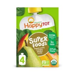 Happy Baby Happy Tot Super Foods Organic Pears, Mangos, Spinach & Chia - 4.22oz/4pk