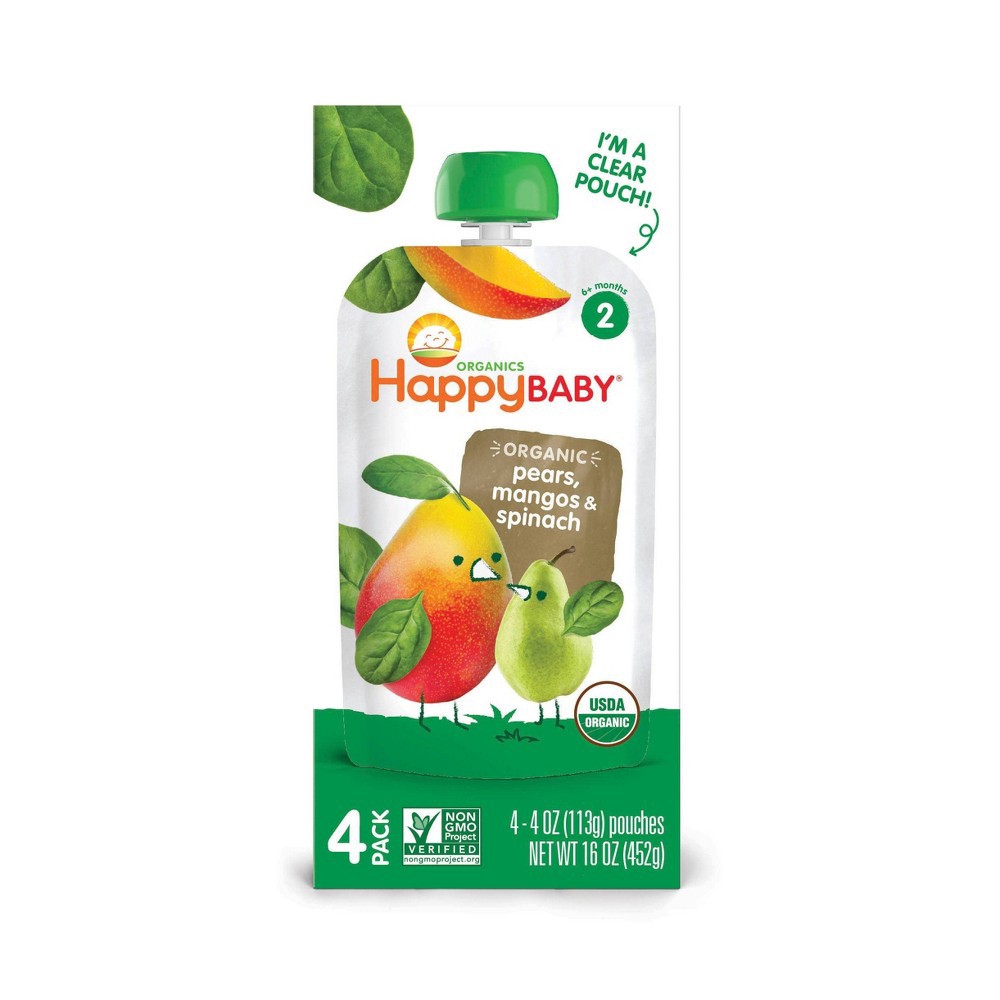 slide 4 of 5, HappyBaby 4pk Organic Pears Mangos & Spinach Baby Food Pouch - 16oz, 4 ct; 16 oz