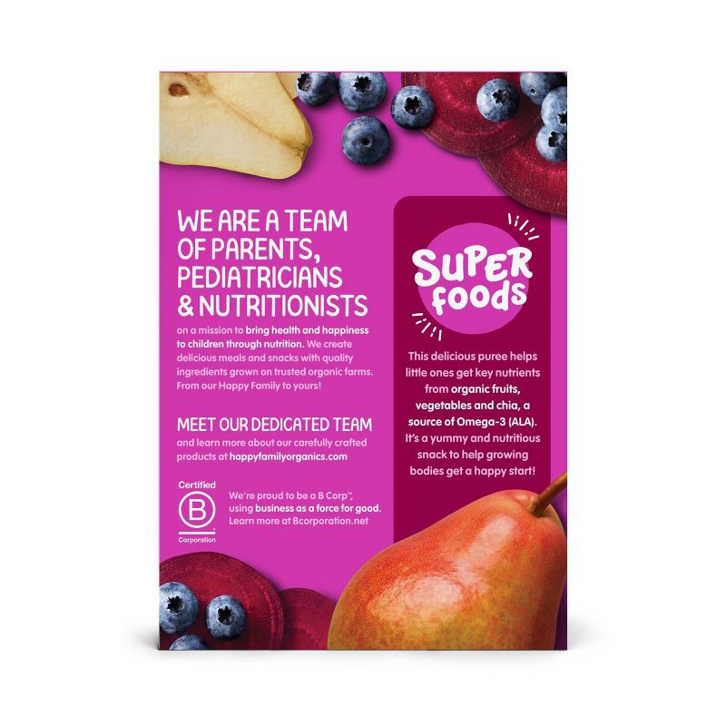 slide 3 of 3, Happy Family HappyTot Super Foods 4pk Organic Pears Beets Blueberries with Super Chia Baby Food Pouches - 4pk/16.88oz, 4 ct, 4 ct, 16.88 oz