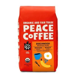 Peace Coffee Organic Fair Trade Birchwood Blend Medium Roast Whole Bean Coffee - 12oz
