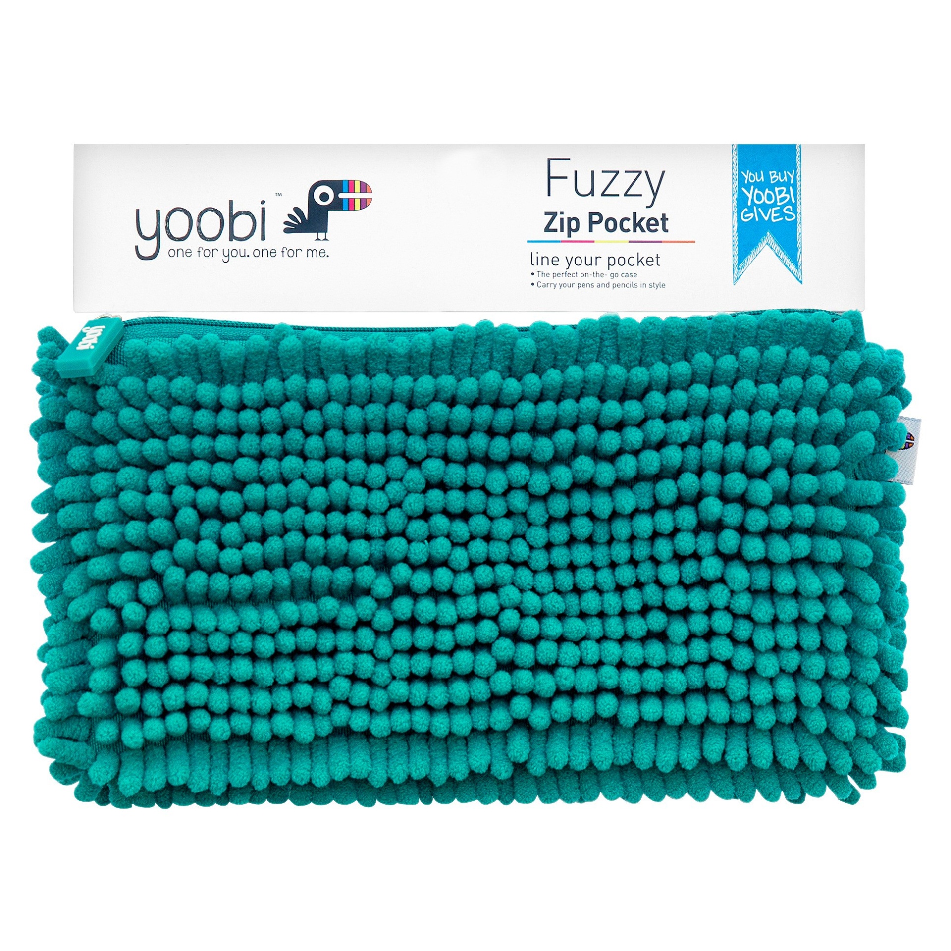 slide 1 of 2, Yoobi Fuzzy Pocket Pencil Case - Aqua, 1 ct