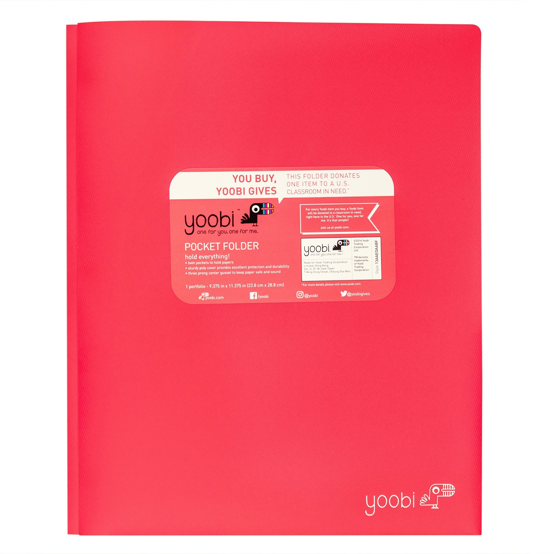 slide 1 of 2, 2 Pocket Plastic Folder with Prong Fasteners Coral - Yoobi, 1 ct